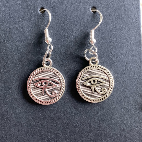 Artisan Egyptian Eye of Horus earrings Protection Amulet sterling silver hooks - Picture 3 of 8
